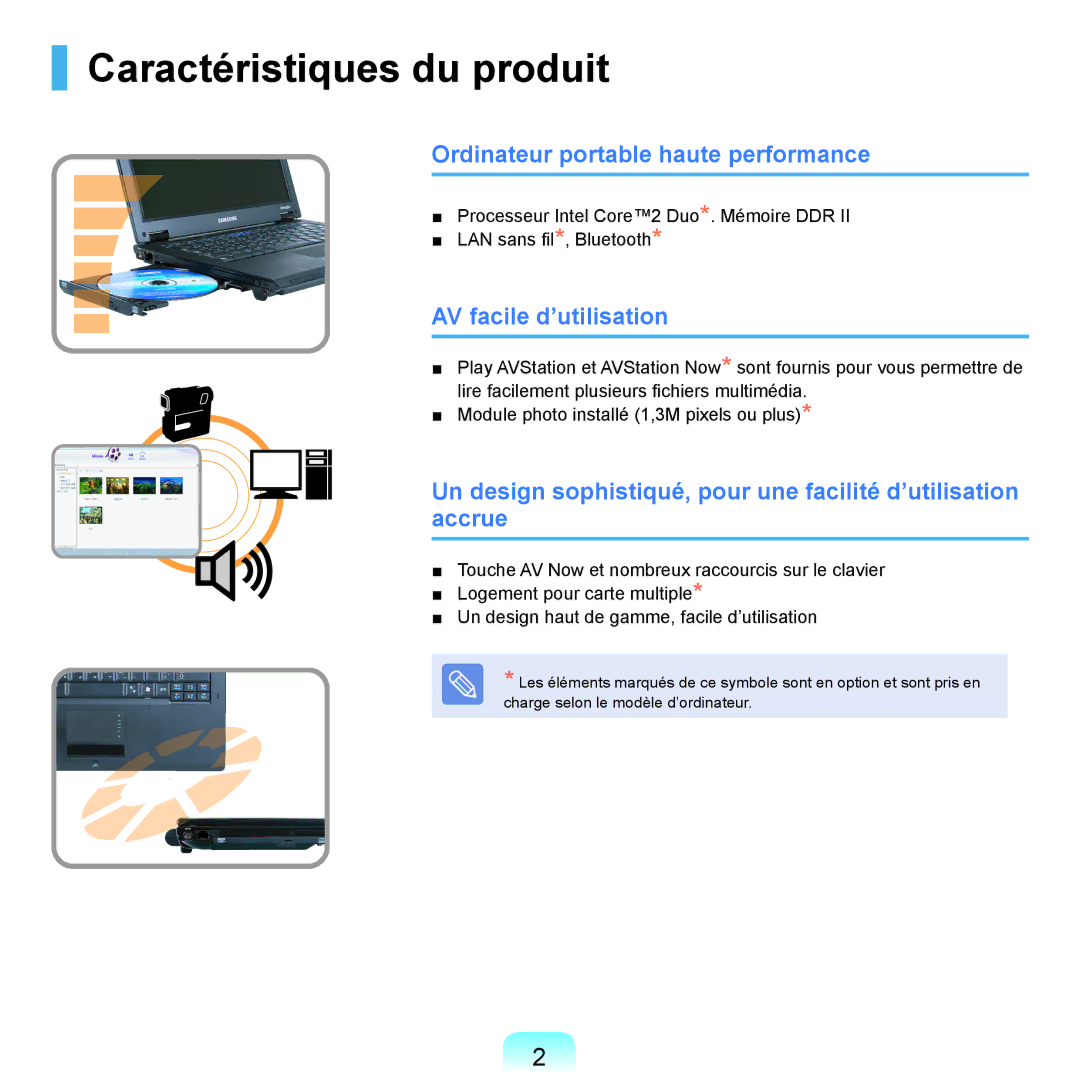 Samsung NP-Q45AV06/SEF manual Caractéristiques du produit, Ordinateur portable haute performance, AV facile d’utilisation 