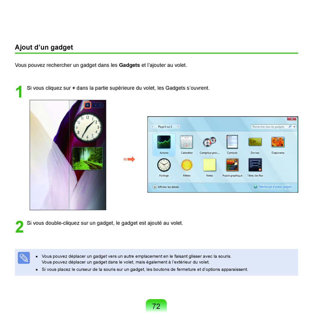 Samsung NP-Q45AV05/SEF, NP-Q45T000/SEF, NP-Q45AV08/SEF, NP-Q45AV07/SEF, NP-Q45AV06/SEF, NP-Q45A009/SEF manual Ajout d’un gadget 