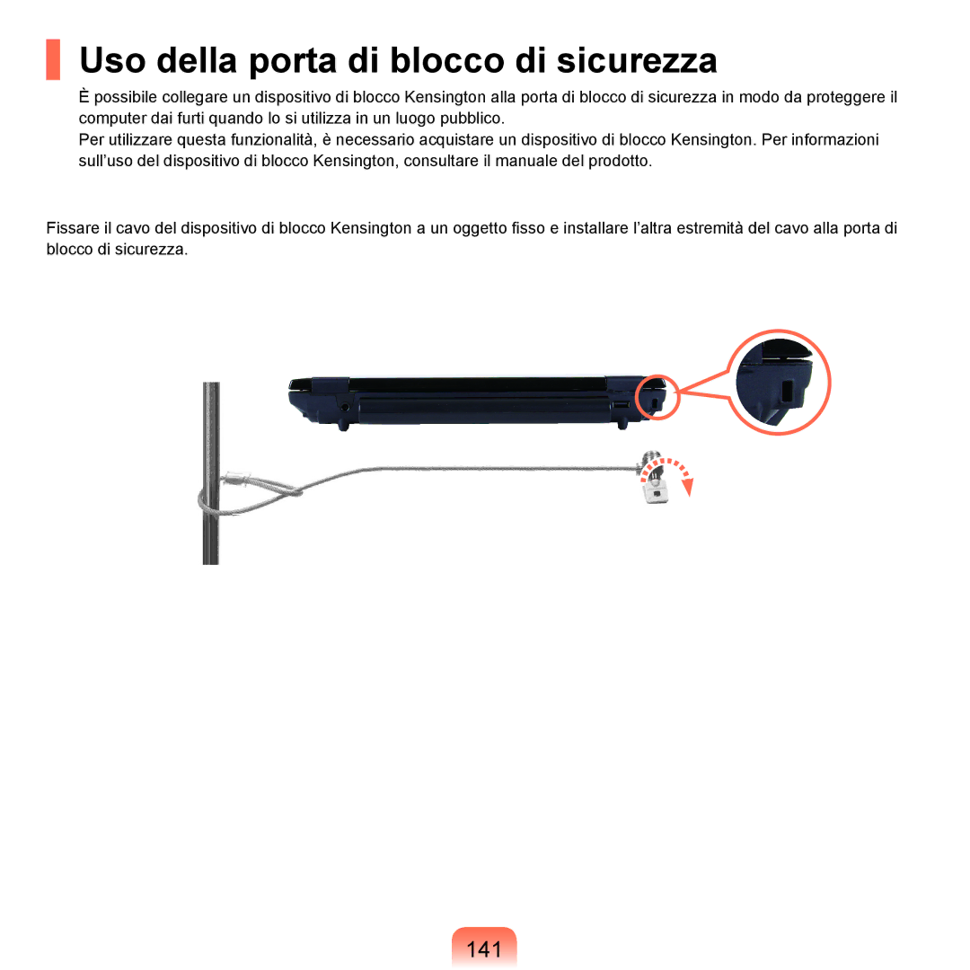 Samsung NP-Q70A000/SEI manual Uso della porta di blocco di sicurezza, 141 