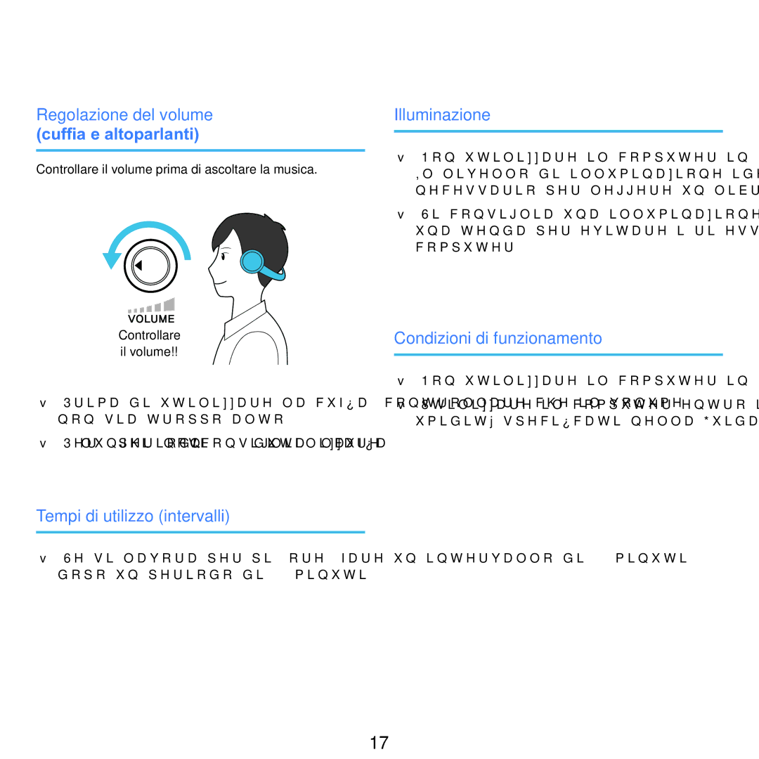 Samsung NP-Q70A000/SEI manual Regolazione del volume cuffia e altoparlanti, Tempi di utilizzo intervalli, Illuminazione 