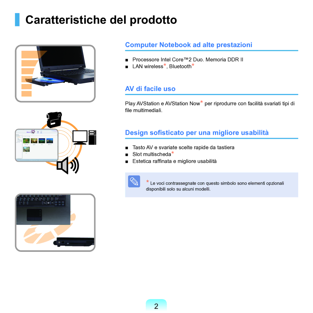 Samsung NP-Q70A000/SEI manual Caratteristiche del prodotto, Computer Notebook ad alte prestazioni, AV di facile uso 