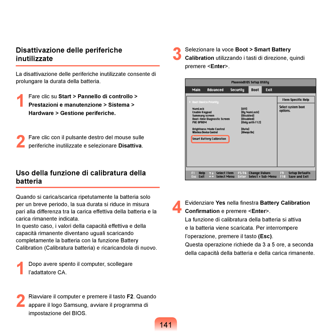 Samsung NP-Q70A000/SEI manual 141, Disattivazione delle periferiche inutilizzate 