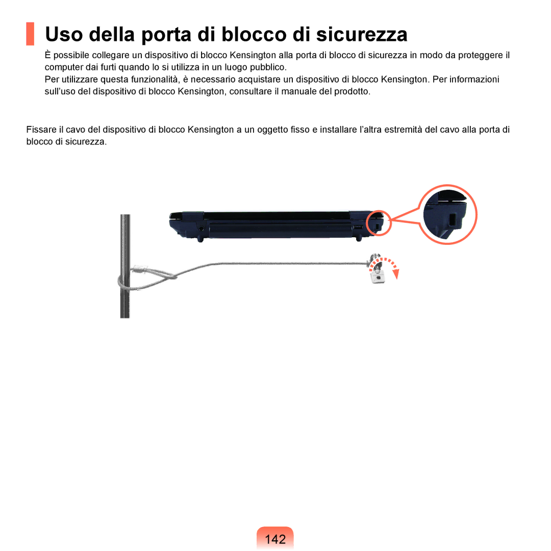 Samsung NP-Q70A000/SEI manual Uso della porta di blocco di sicurezza, 142 