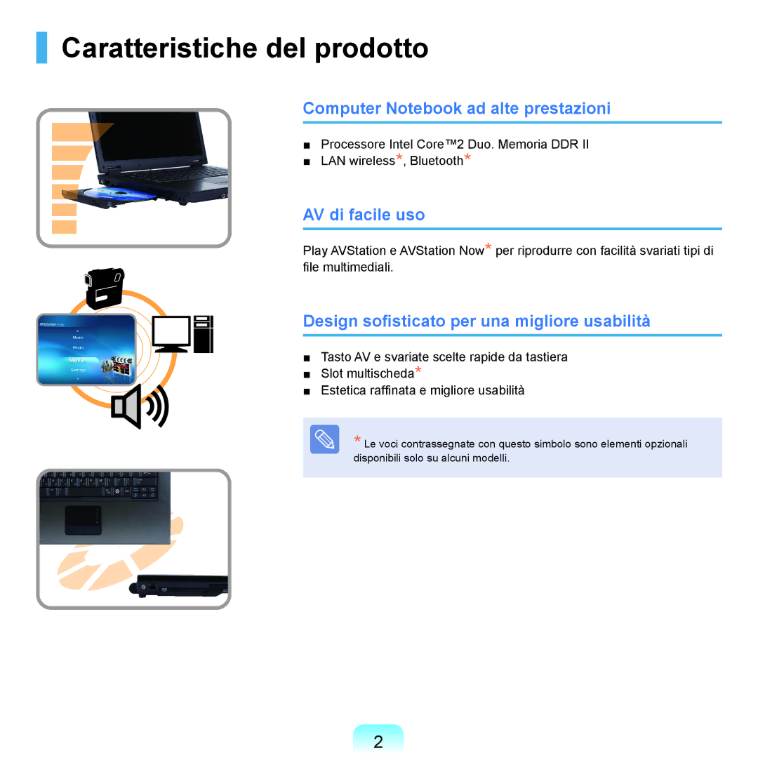 Samsung NP-Q70A000/SEI manual Caratteristiche del prodotto, Computer Notebook ad alte prestazioni, AV di facile uso 