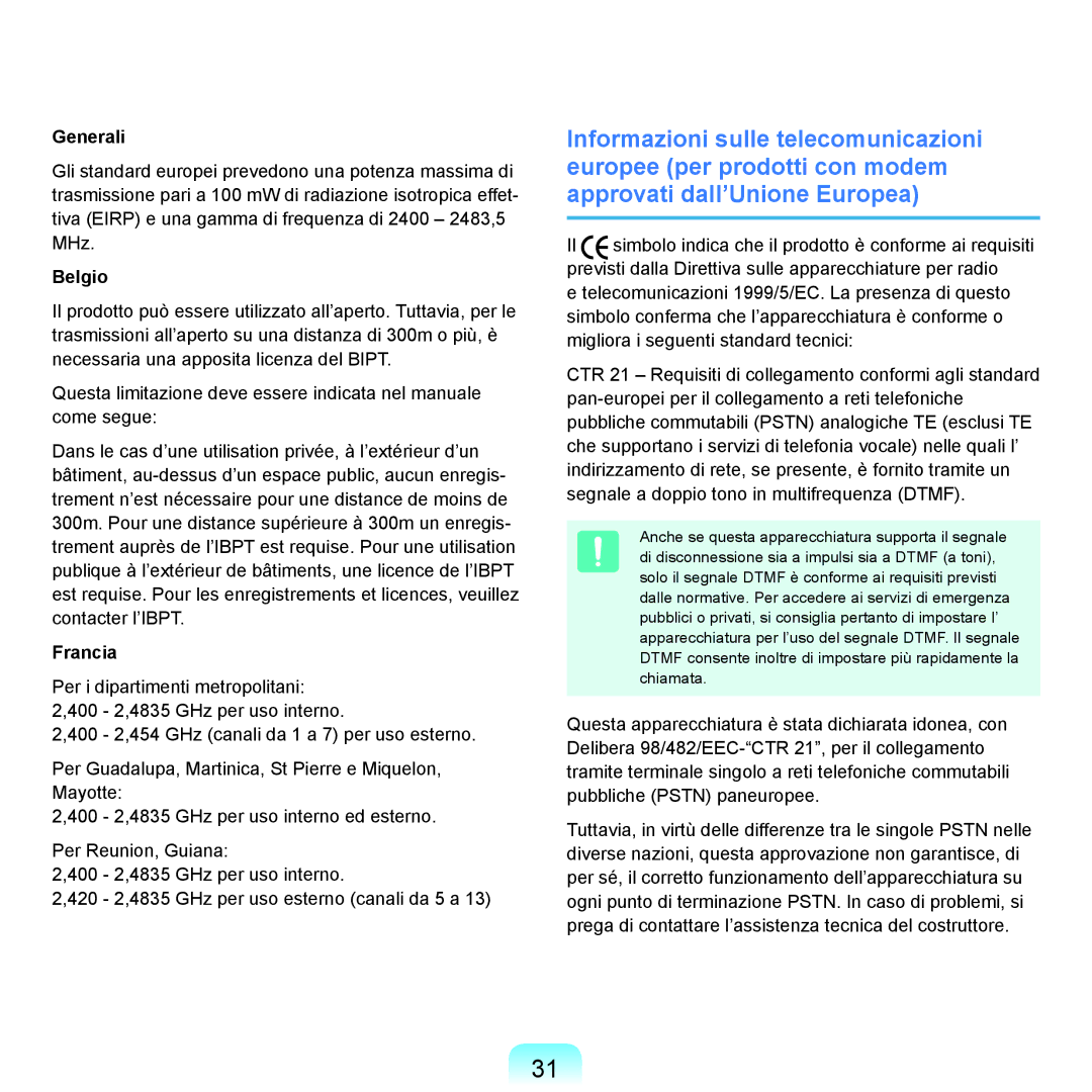 Samsung NP-Q70A000/SEI manual Generali, Belgio, Francia 