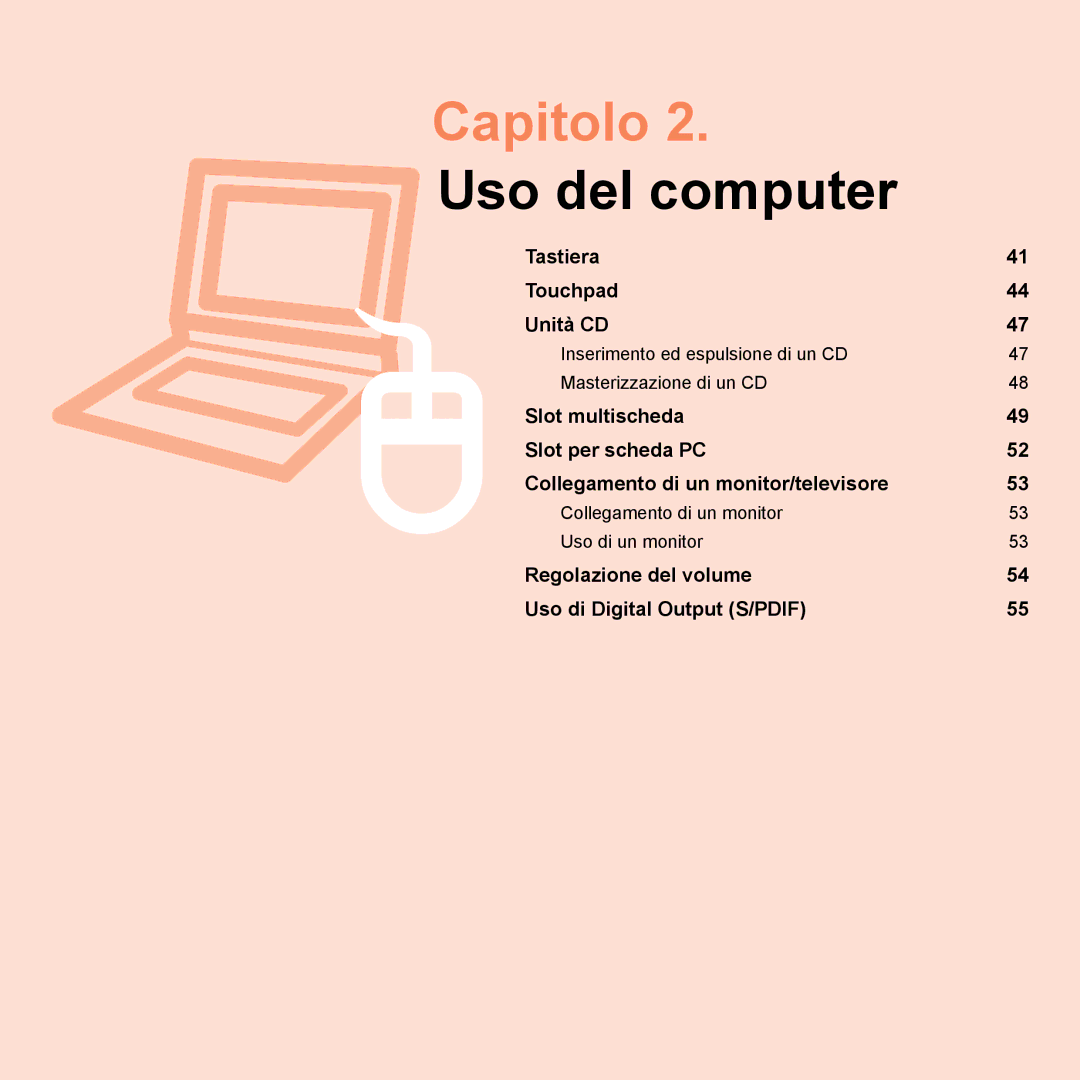 Samsung NP-Q70A000/SEI manual Inserimento ed espulsione di un CD Masterizzazione di un CD 