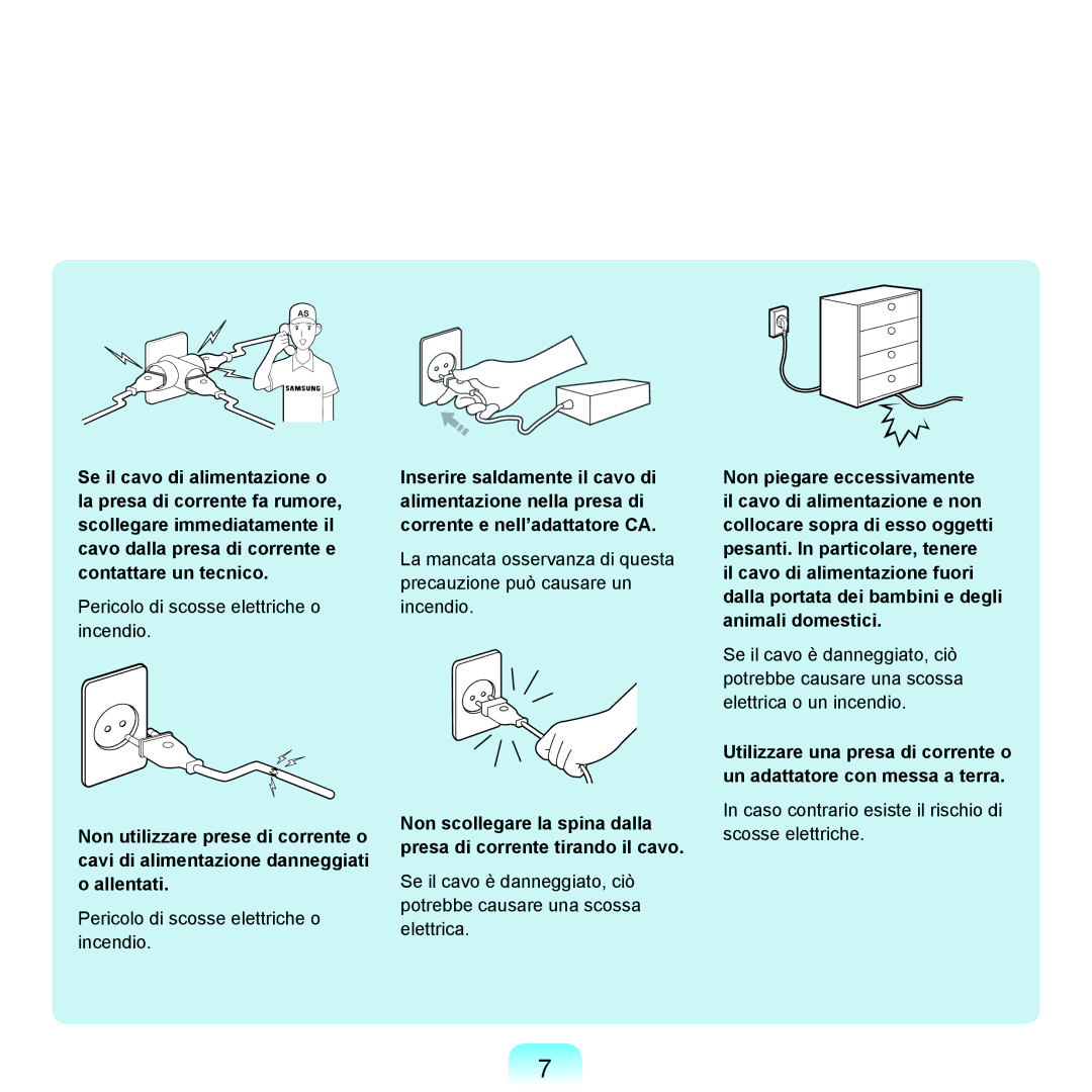 Samsung NP-Q70A000/SEI manual Caso contrario esiste il rischio di scosse elettriche 