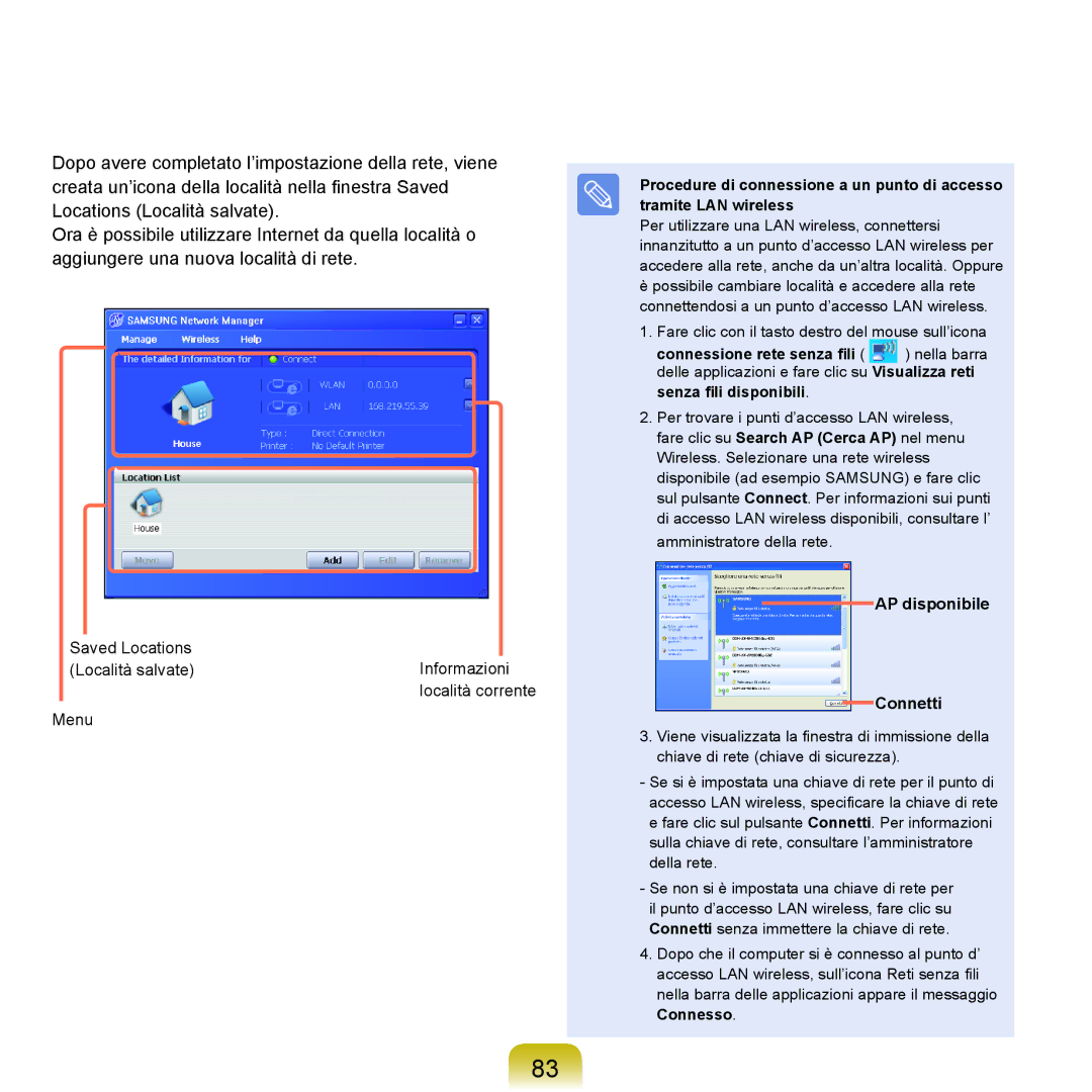 Samsung NP-Q70A000/SEI manual AP disponibile Connetti, Connesso 