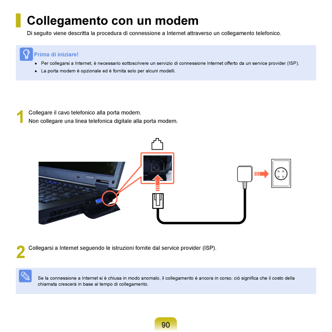 Samsung NP-Q70A000/SEI manual Collegamento con un modem 