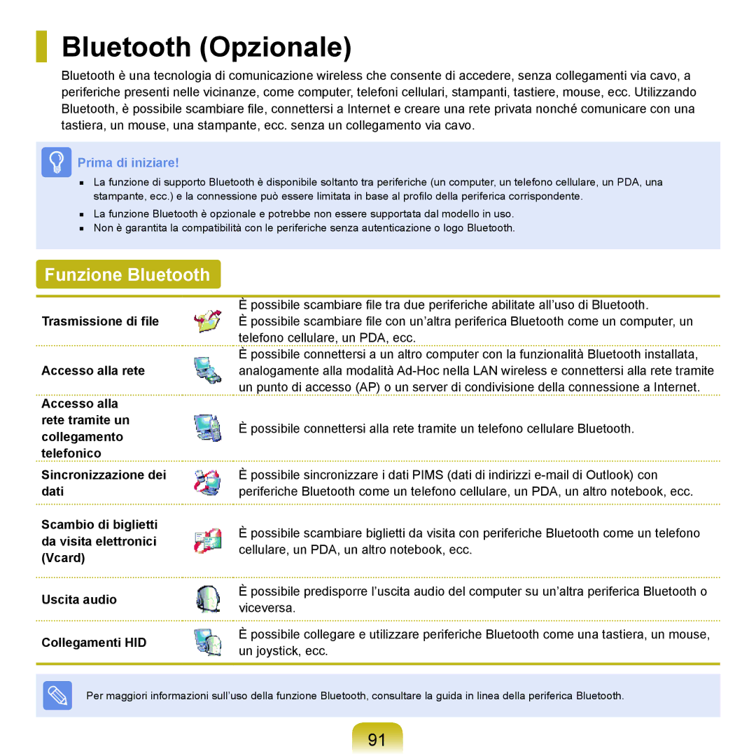 Samsung NP-Q70A000/SEI manual Bluetooth Opzionale, Funzione Bluetooth 