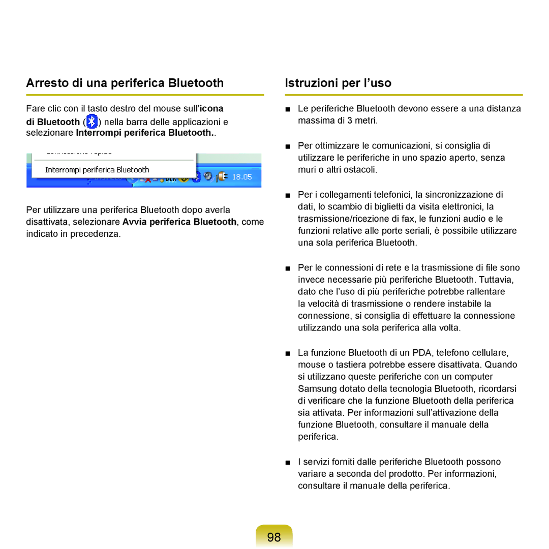 Samsung NP-Q70A000/SEI manual Arresto di una periferica Bluetooth, Istruzioni per l’uso 