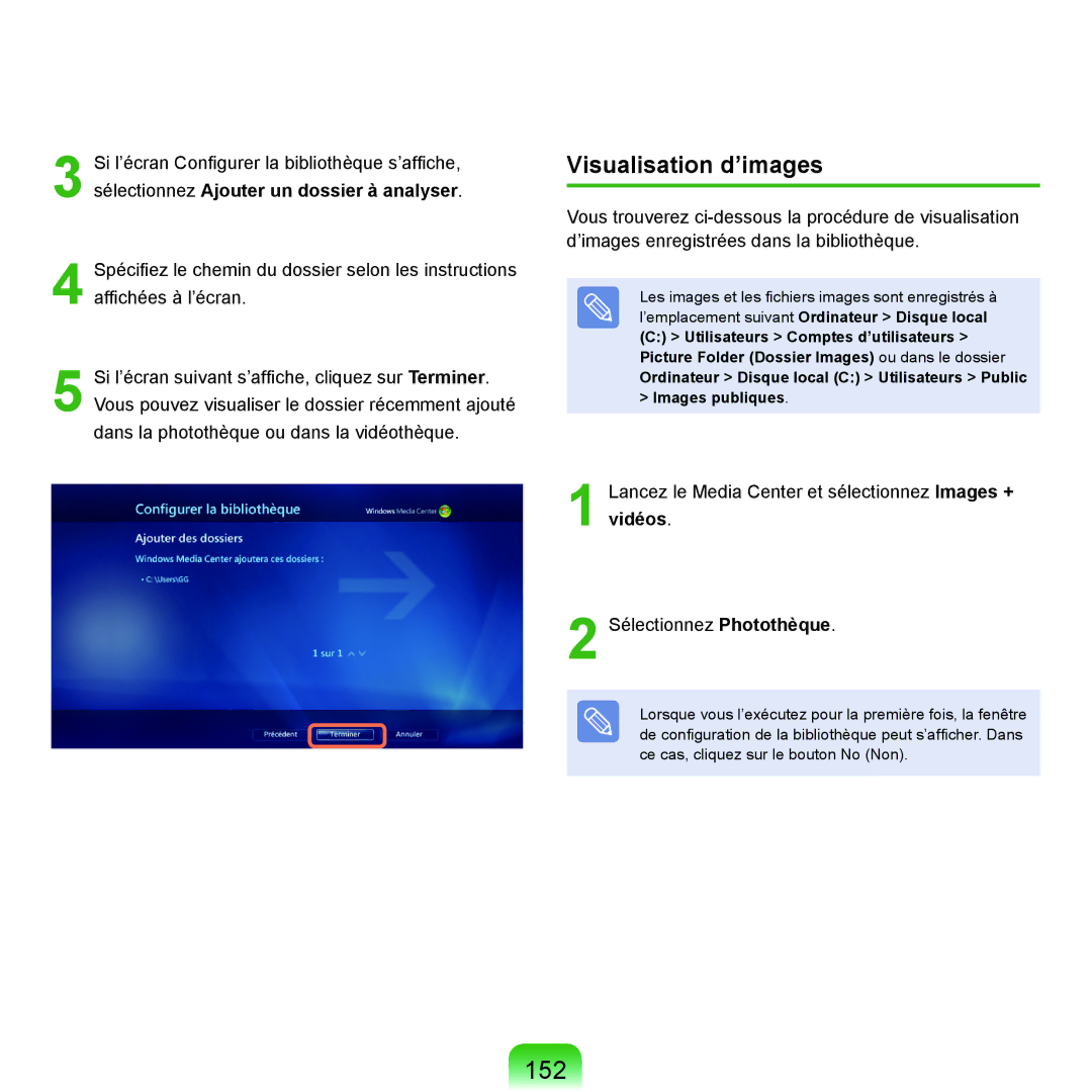 Samsung NP-Q70AV02/SEF, NP-Q70AV01/SEF, NP-Q70A000/SEF manual 152, Visualisation d’images 