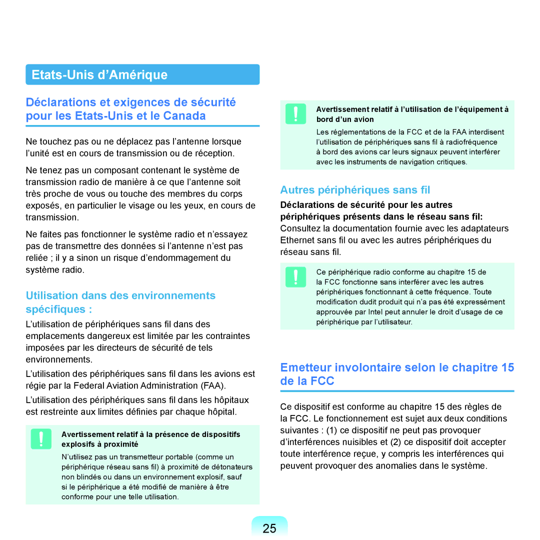 Samsung NP-Q70A000/SEF, NP-Q70AV02/SEF manual Etats-Unis d’Amérique, Emetteur involontaire selon le chapitre 15 de la FCC 