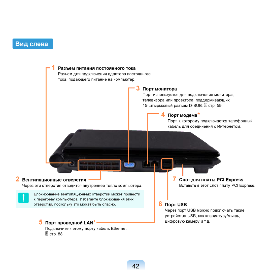 Samsung NP-R20A000/SER, NP-R20BM01/SEK, NP-R20X0B1/SEK, NP-R20BM02/SEK, NP-R20F004/SER, NP-R20F000/SER manual Вид слева 