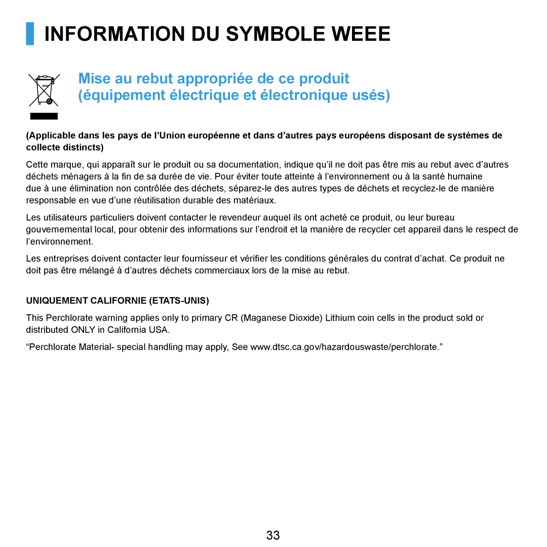 Samsung NP-R20F000/SEF, NP-R20F001/SEF, NP-R20A000/SEF, NP-R20F002/SEF manual Information DU Symbole Weee 