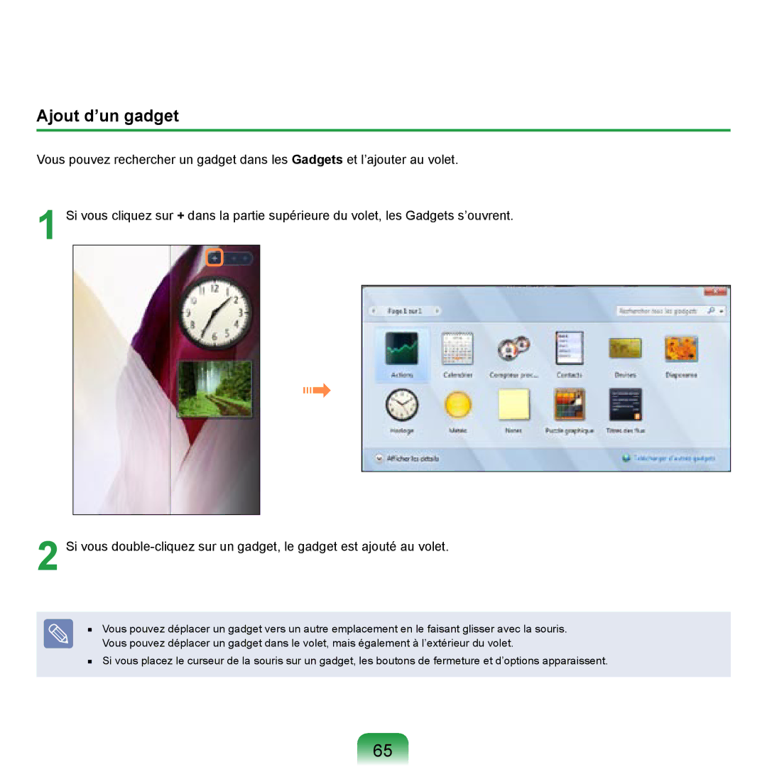 Samsung NP-R20F000/SEF, NP-R20F001/SEF, NP-R20A000/SEF, NP-R20F002/SEF manual Ajout d’un gadget 