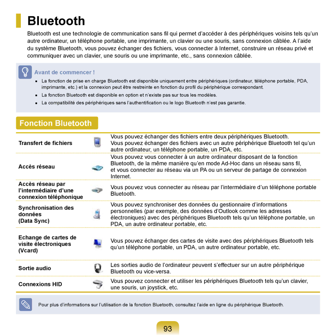 Samsung NP-R20F000/SEF, NP-R20F001/SEF, NP-R20A000/SEF, NP-R20F002/SEF manual Fonction Bluetooth 