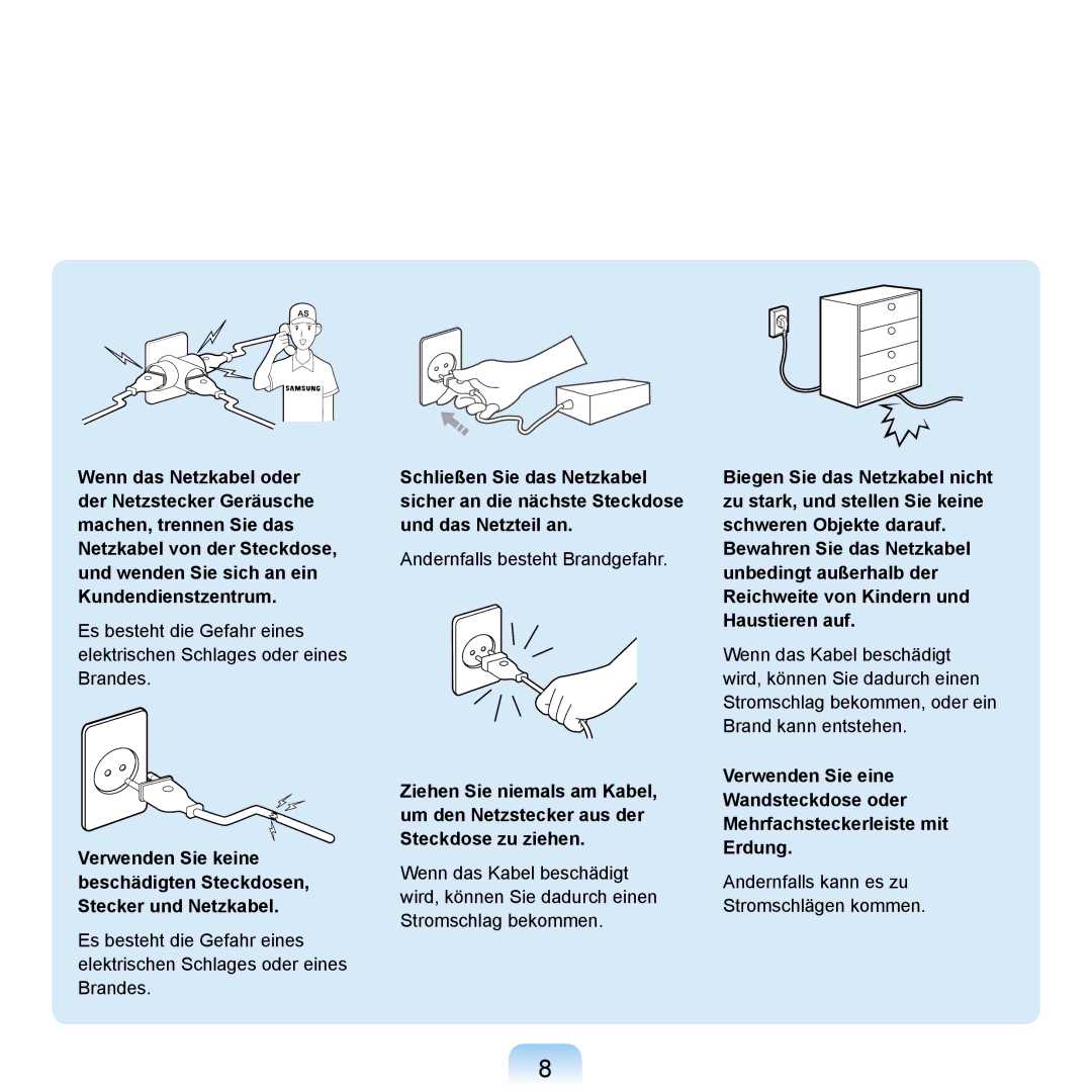 Samsung NP-R20F000/SEG, NP-R20F002/SEG, NP-R20F003/SEG, NP-R20F001/SEG, NP-R20A000/SEG manual Andernfalls besteht Brandgefahr 