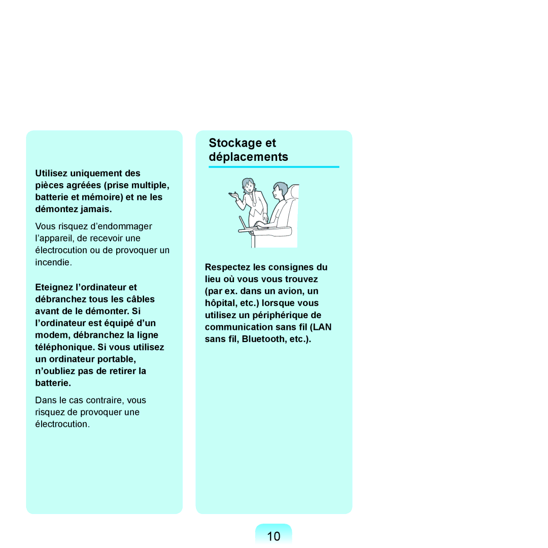 Samsung NP-R25A000/SEF, NP-R25A001/SEF manual Stockage et déplacements 