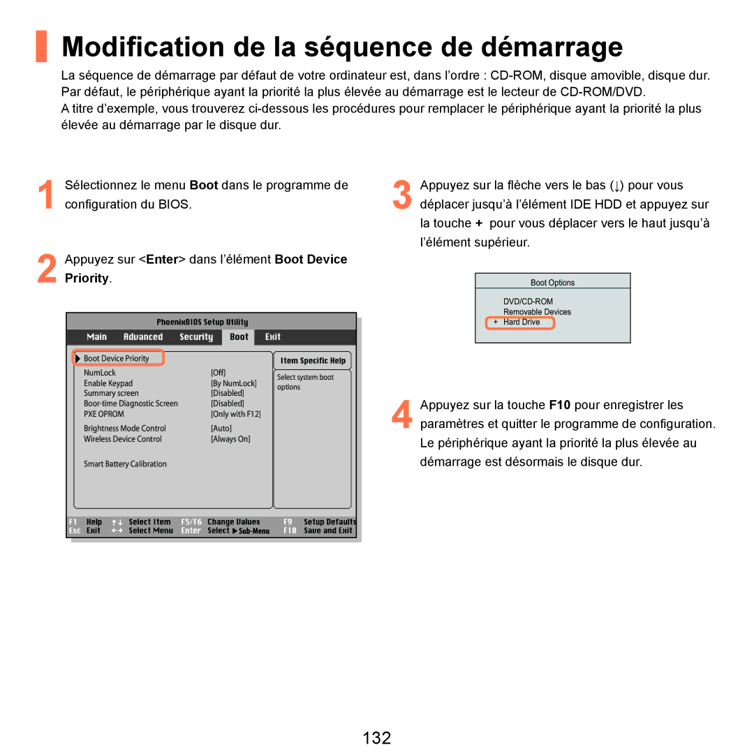 Samsung NP-R25A000/SEF, NP-R25A001/SEF manual Modiﬁcation de la séquence de démarrage, 132 