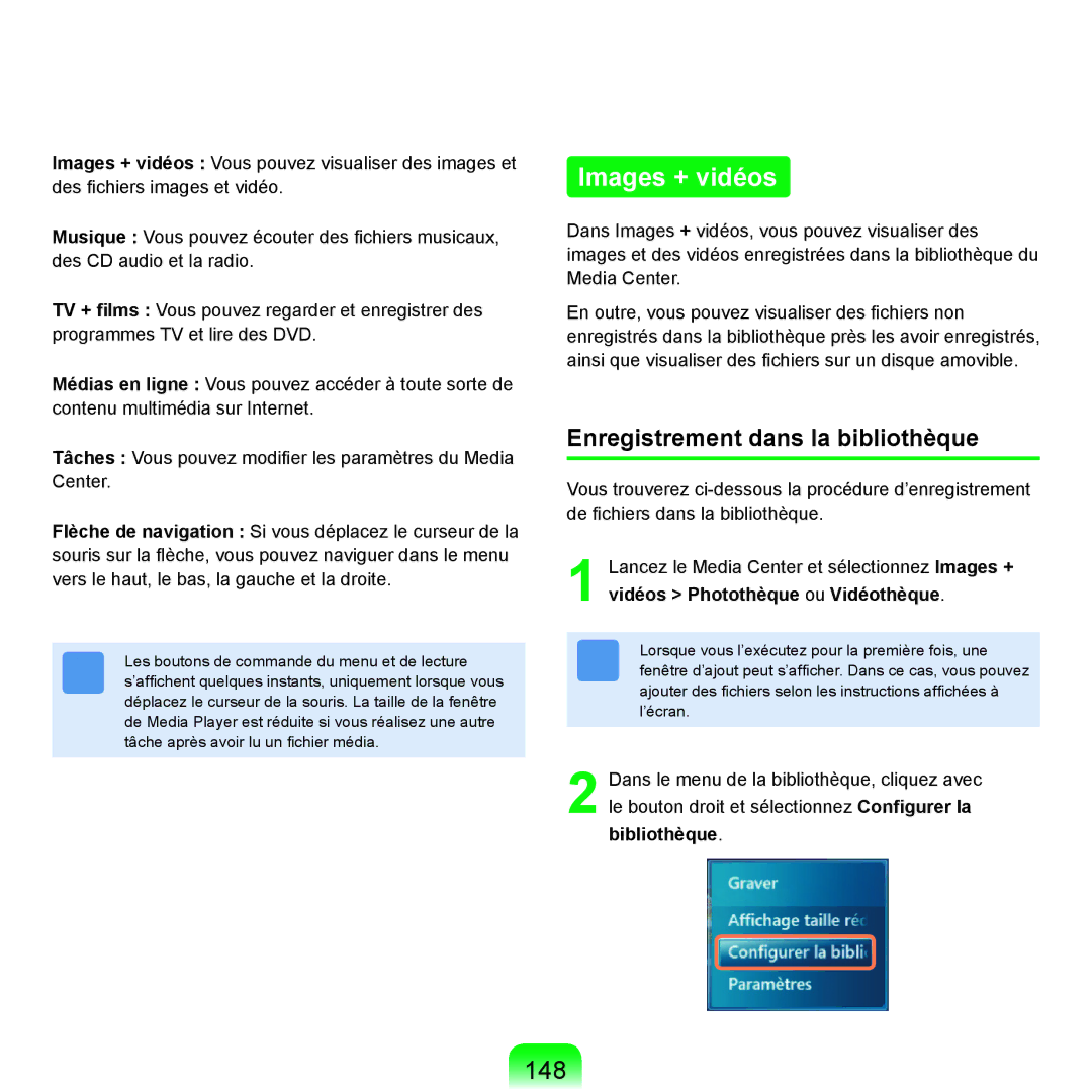 Samsung NP-R25A000/SEF, NP-R25A001/SEF manual Images + vidéos, 148, Enregistrement dans la bibliothèque 