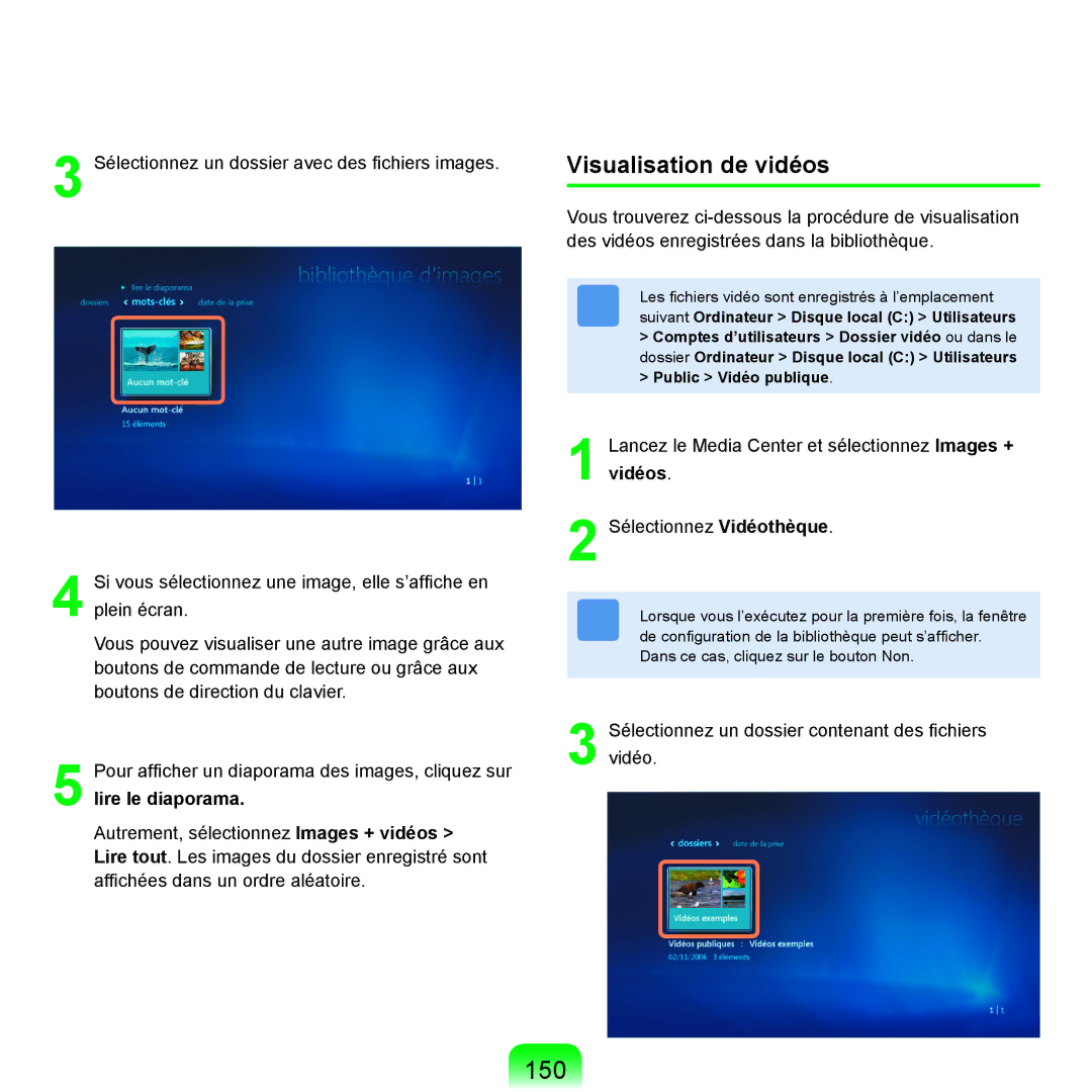 Samsung NP-R25A000/SEF, NP-R25A001/SEF manual 150, Visualisation de vidéos 