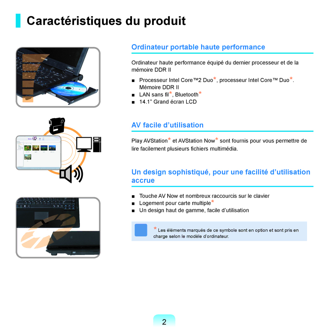 Samsung NP-R25A000/SEF manual Caractéristiques du produit, Ordinateur portable haute performance, AV facile d’utilisation 