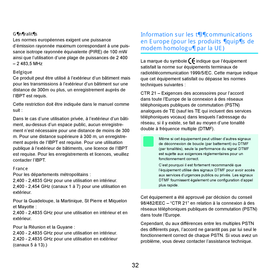 Samsung NP-R25A000/SEF, NP-R25A001/SEF manual Généralités, Belgique, France 