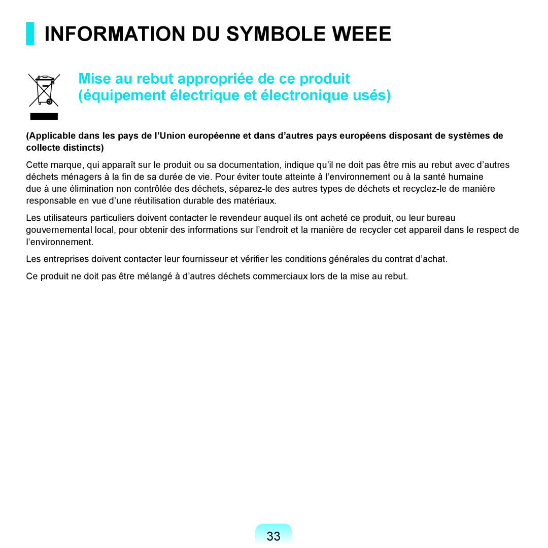 Samsung NP-R25A001/SEF, NP-R25A000/SEF manual Information DU Symbole Weee 