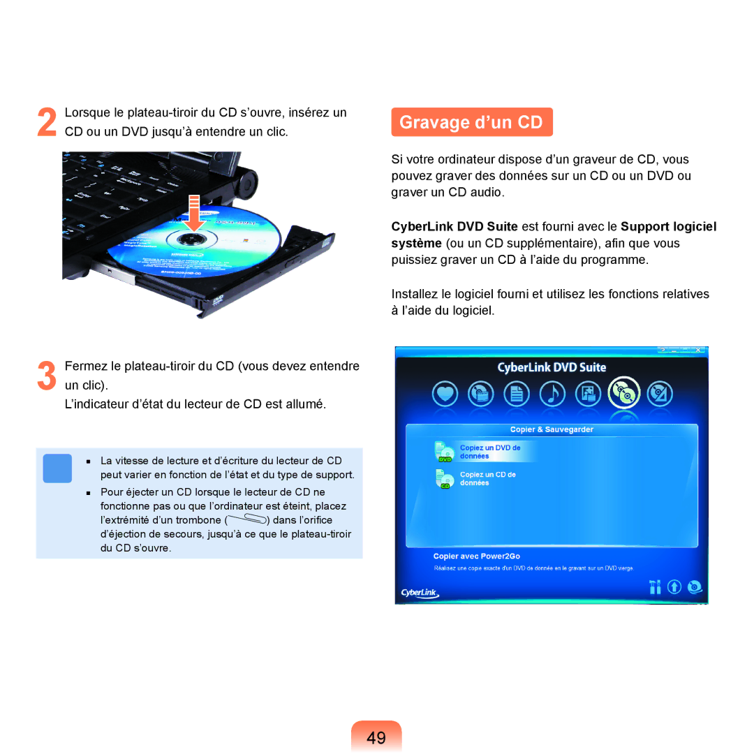 Samsung NP-R25A001/SEF, NP-R25A000/SEF manual Gravage d’un CD 