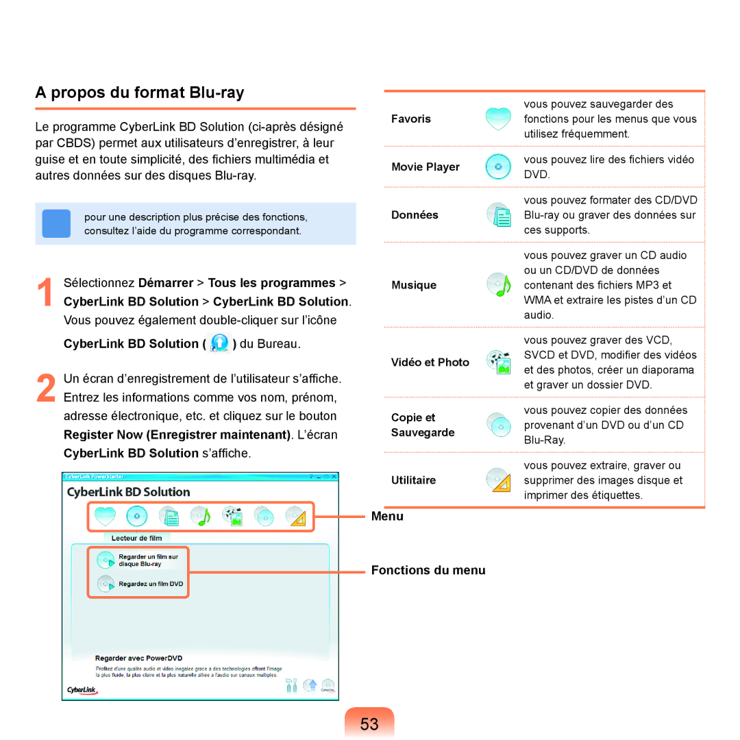 Samsung NP-R25A001/SEF, NP-R25A000/SEF manual Propos du format Blu-ray 