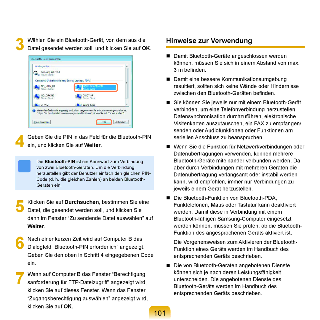 Samsung NP-R25A001/SEG, NP-R25A000/SEG, NP-R25F000/SEG manual 101, Hinweise zur Verwendung 