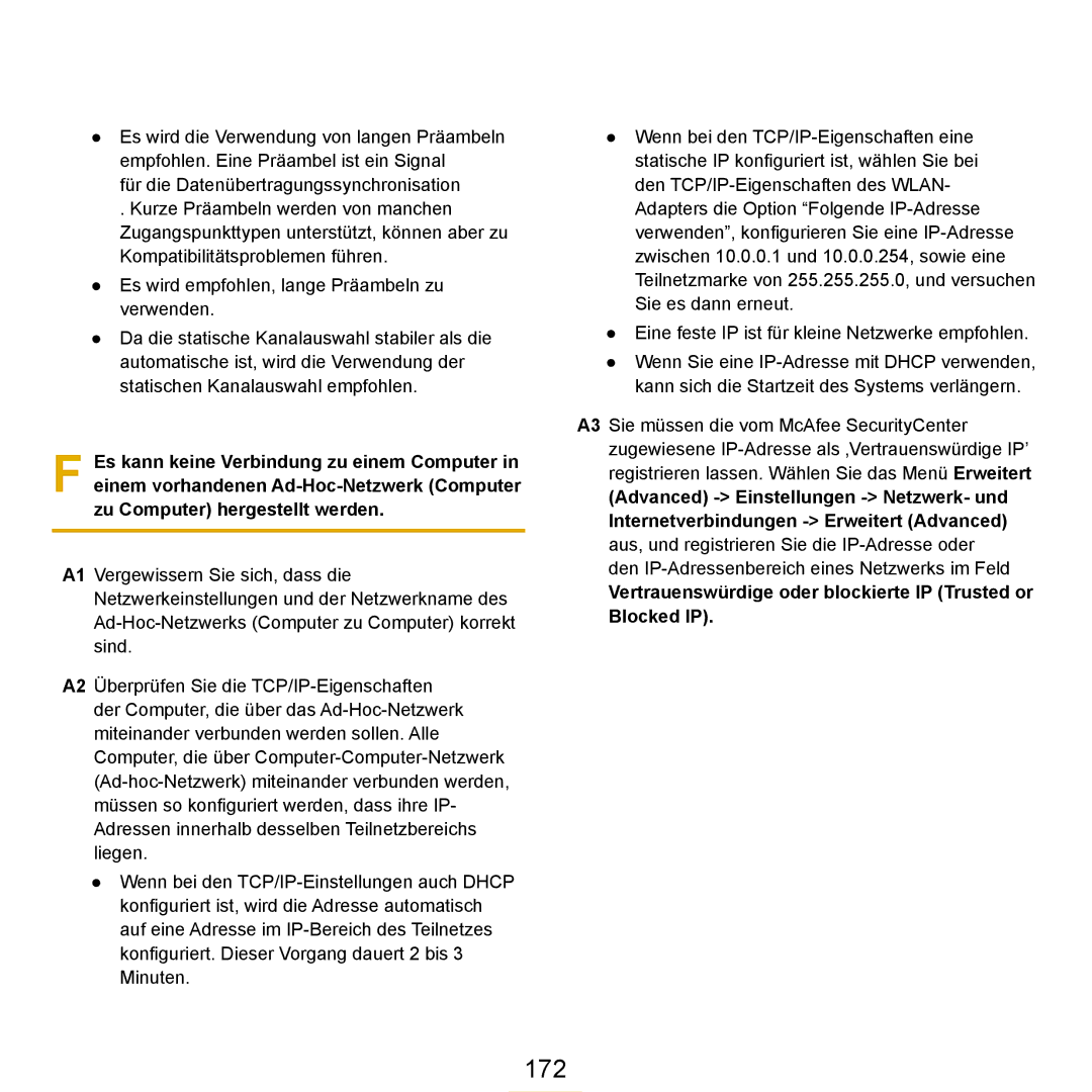 Samsung NP-R25F000/SEG, NP-R25A001/SEG, NP-R25A000/SEG manual 172, Vertrauenswürdige oder blockierte IP Trusted or Blocked IP 