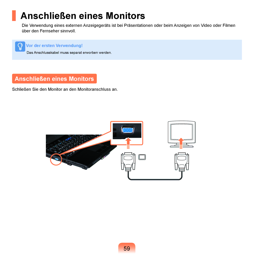 Samsung NP-R25A001/SEG, NP-R25A000/SEG, NP-R25F000/SEG manual Anschließen eines Monitors 