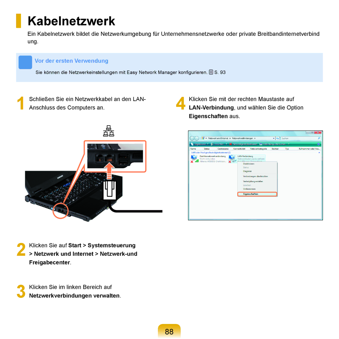 Samsung NP-R25F000/SEG, NP-R25A001/SEG, NP-R25A000/SEG manual Kabelnetzwerk, Eigenschaften aus 