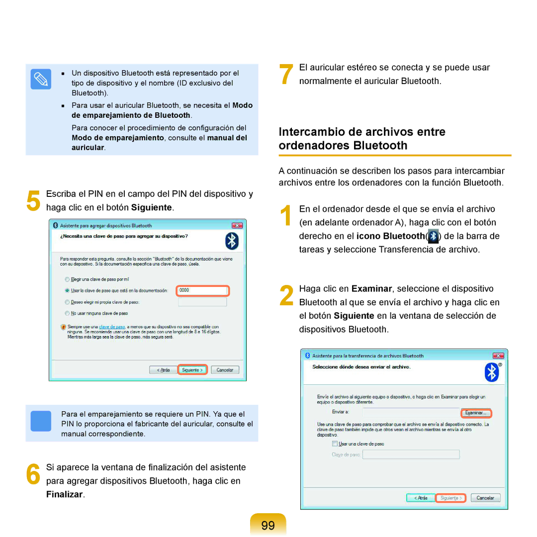 Samsung NP-R25A001/SES, NP-R25A000/SES manual Intercambio de archivos entre ordenadores Bluetooth 