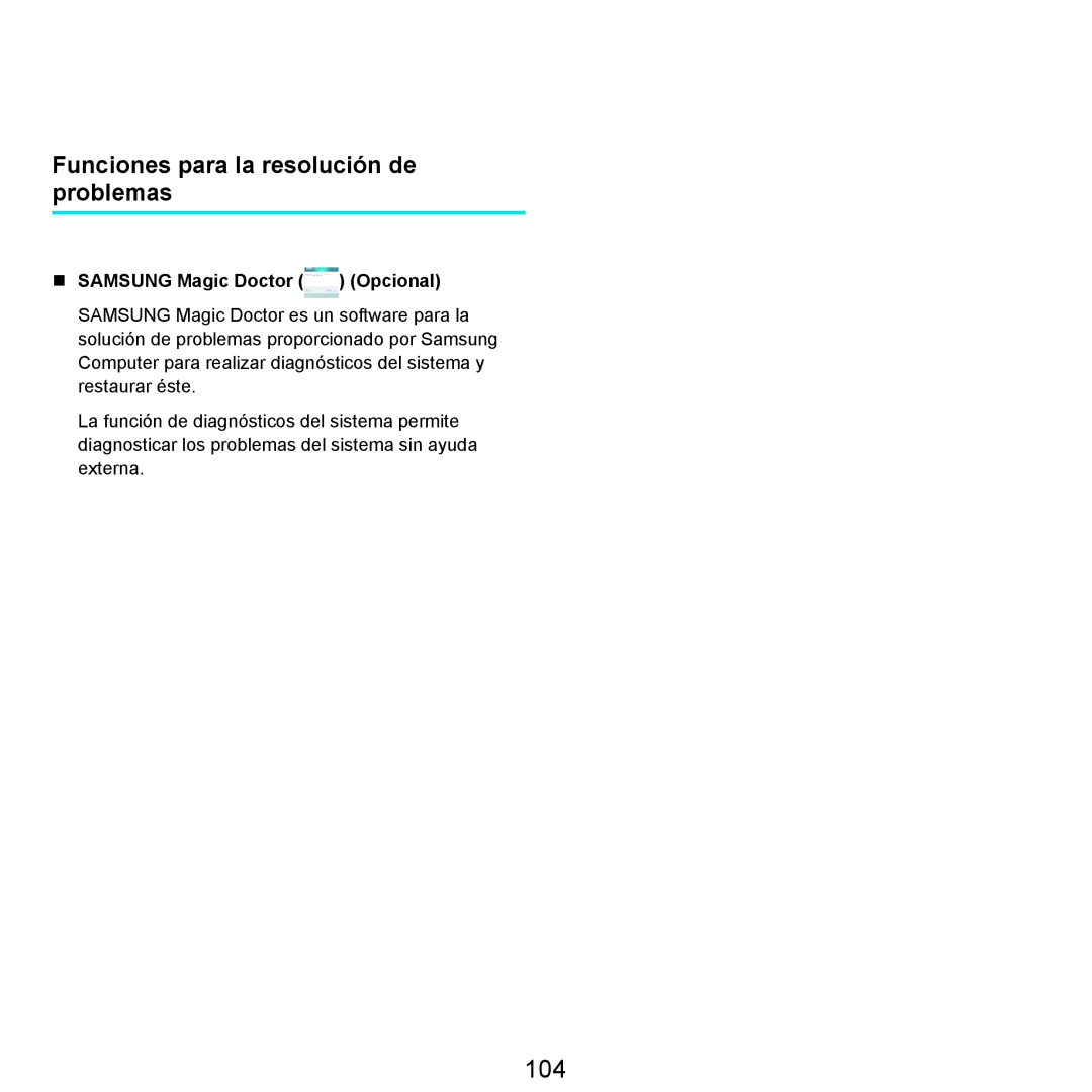 Samsung NP-R25A000/SES, NP-R25A001/SES manual 104, Funciones para la resolución de problemas 