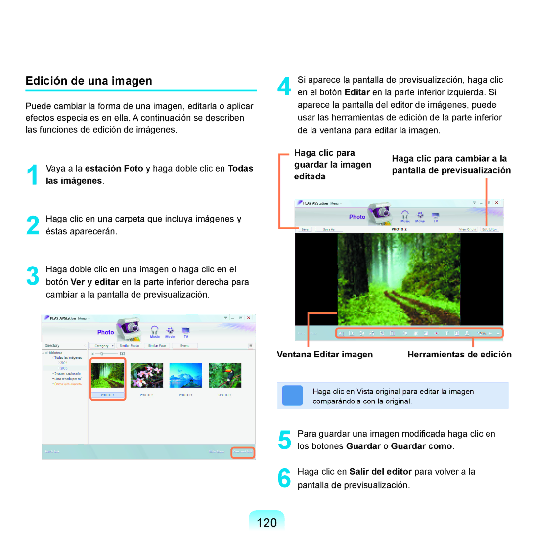 Samsung NP-R25A000/SES, NP-R25A001/SES manual 120, Edición de una imagen, Editada, Ventana Editar imagen 