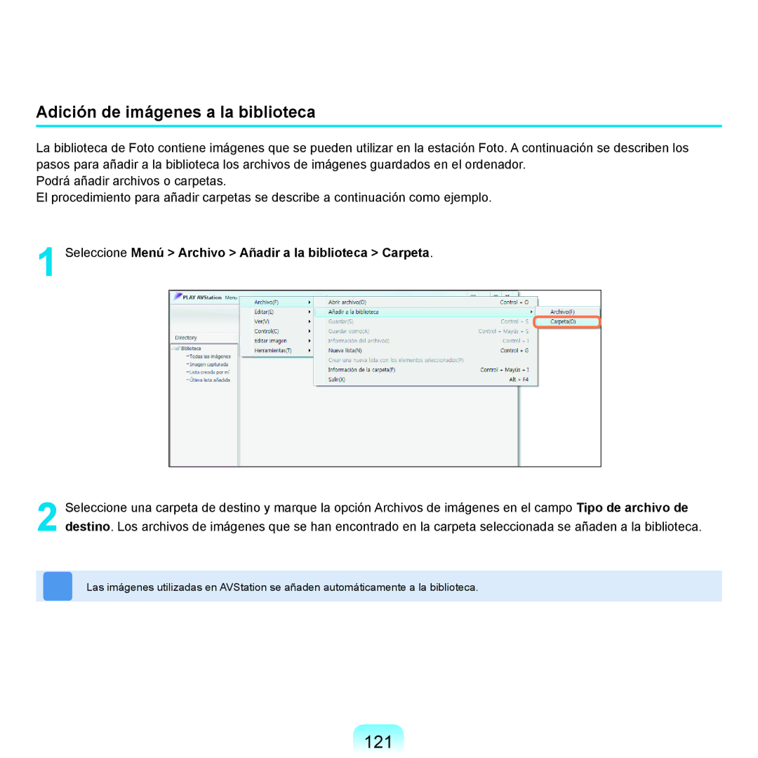 Samsung NP-R25A001/SES, NP-R25A000/SES manual 121, Adición de imágenes a la biblioteca 