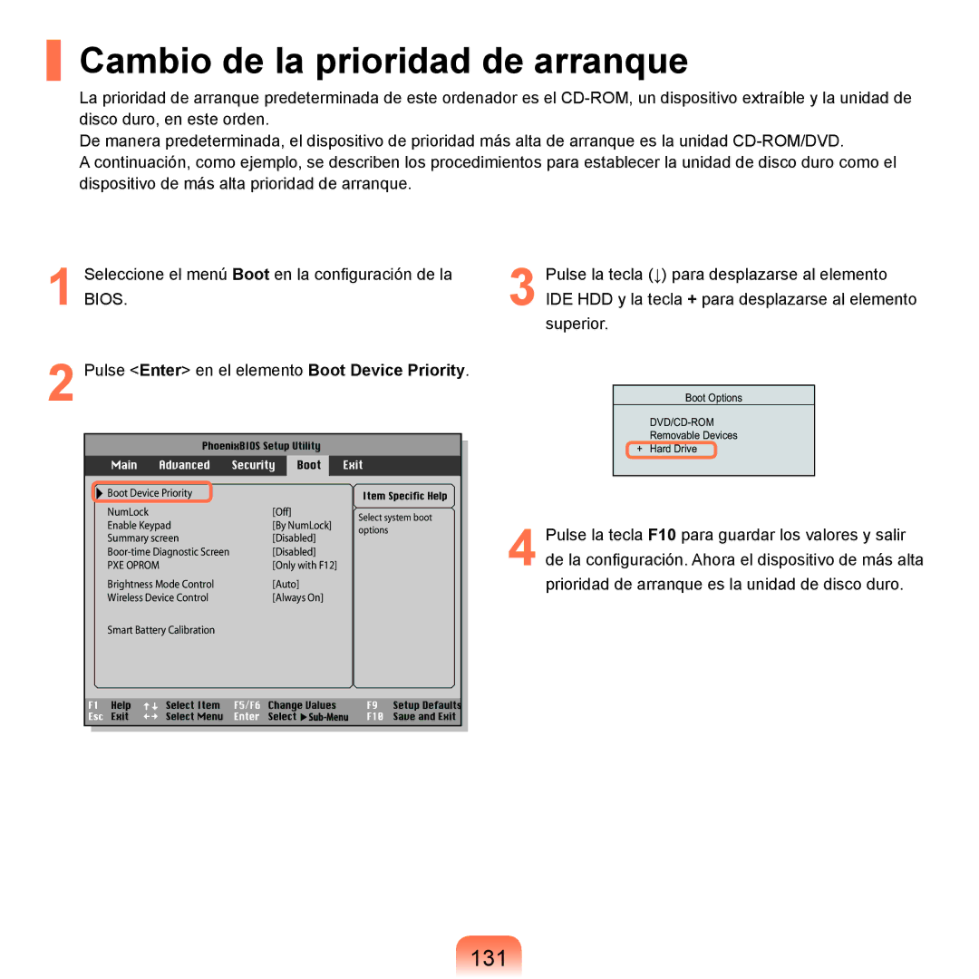 Samsung NP-R25A001/SES, NP-R25A000/SES manual Cambio de la prioridad de arranque, 131 