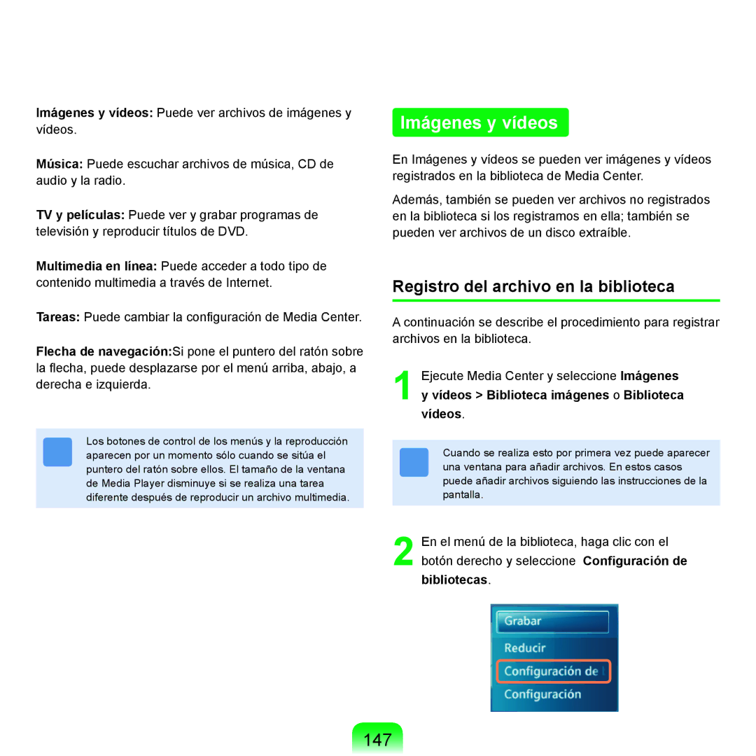 Samsung NP-R25A001/SES, NP-R25A000/SES manual Imágenes y vídeos, 147, Registro del archivo en la biblioteca 