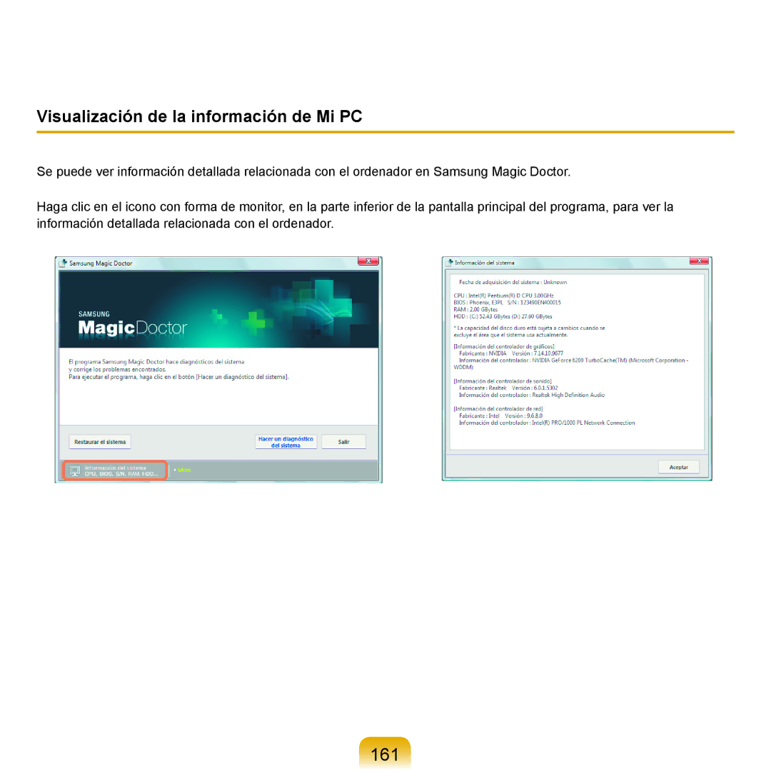 Samsung NP-R25A001/SES, NP-R25A000/SES manual 161, Visualización de la información de Mi PC 