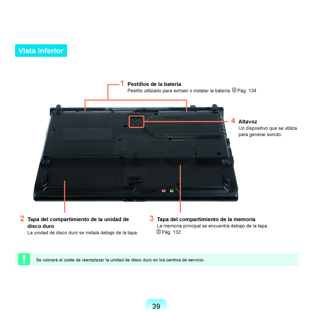 Samsung NP-R25A001/SES, NP-R25A000/SES manual Vista inferior, Pestillos de la batería, Altavoz 