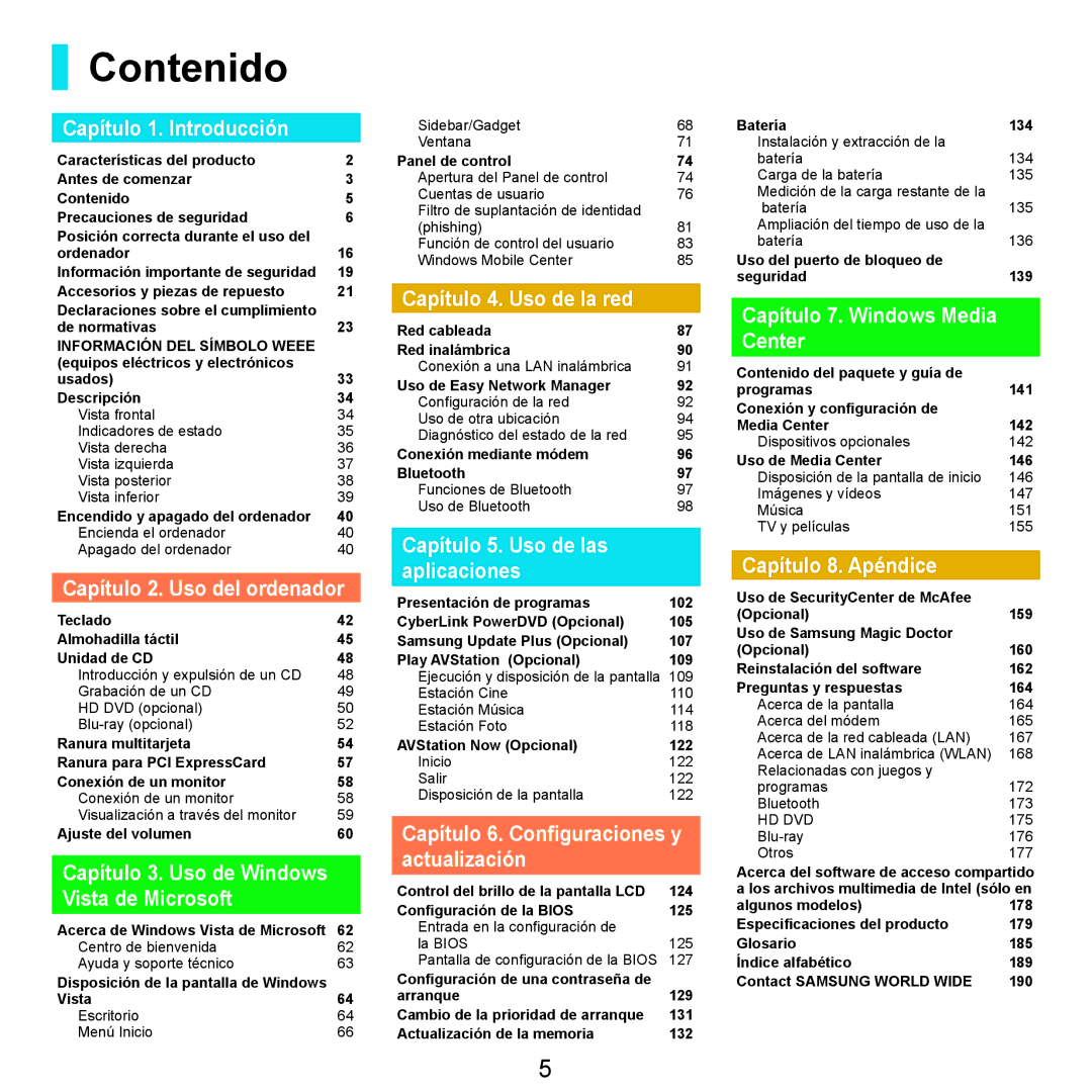 Samsung NP-R25A001/SES, NP-R25A000/SES manual Contenido 