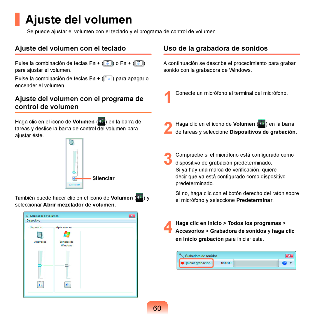 Samsung NP-R25A000/SES Ajuste del volumen con el teclado, Ajuste del volumen con el programa de control de volumen 