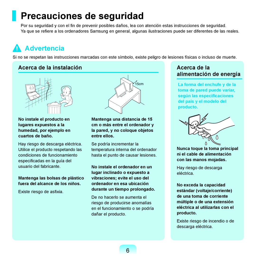 Samsung NP-R25A000/SES, NP-R25A001/SES manual Precauciones de seguridad, Advertencia 