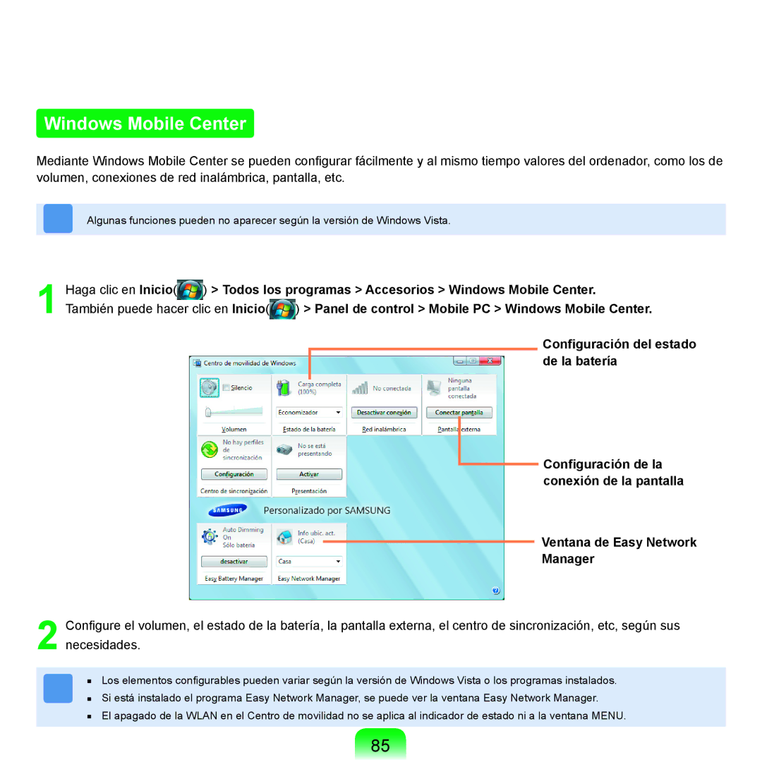 Samsung NP-R25A001/SES, NP-R25A000/SES manual Windows Mobile Center 