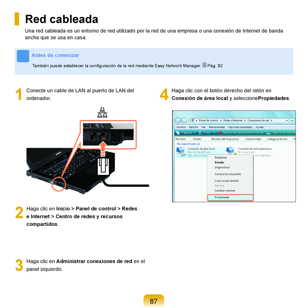 Samsung NP-R25A001/SES, NP-R25A000/SES manual Red cableada 