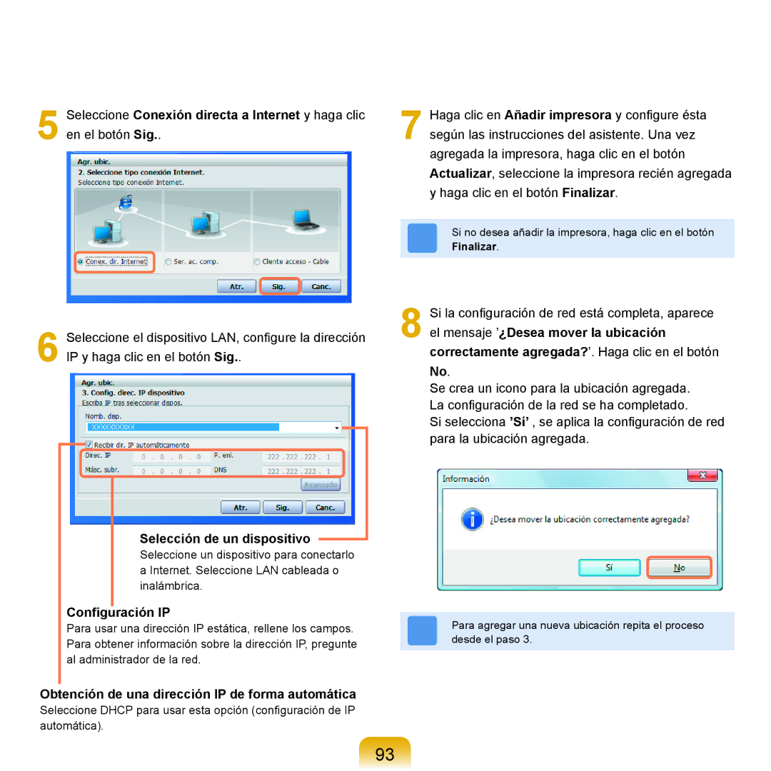 Samsung NP-R25A001/SES Selección de un dispositivo, Conﬁguración IP, Obtención de una dirección IP de forma automática 