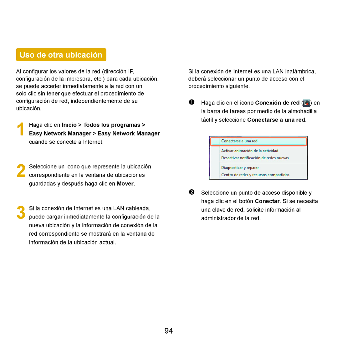 Samsung NP-R25A000/SES, NP-R25A001/SES manual Uso de otra ubicación 